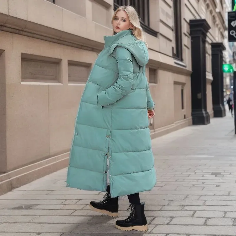 Women's Extra-long Hooded Puffer Coat New Boutiques Fashion Casual Thick Down Padded Winter Coat