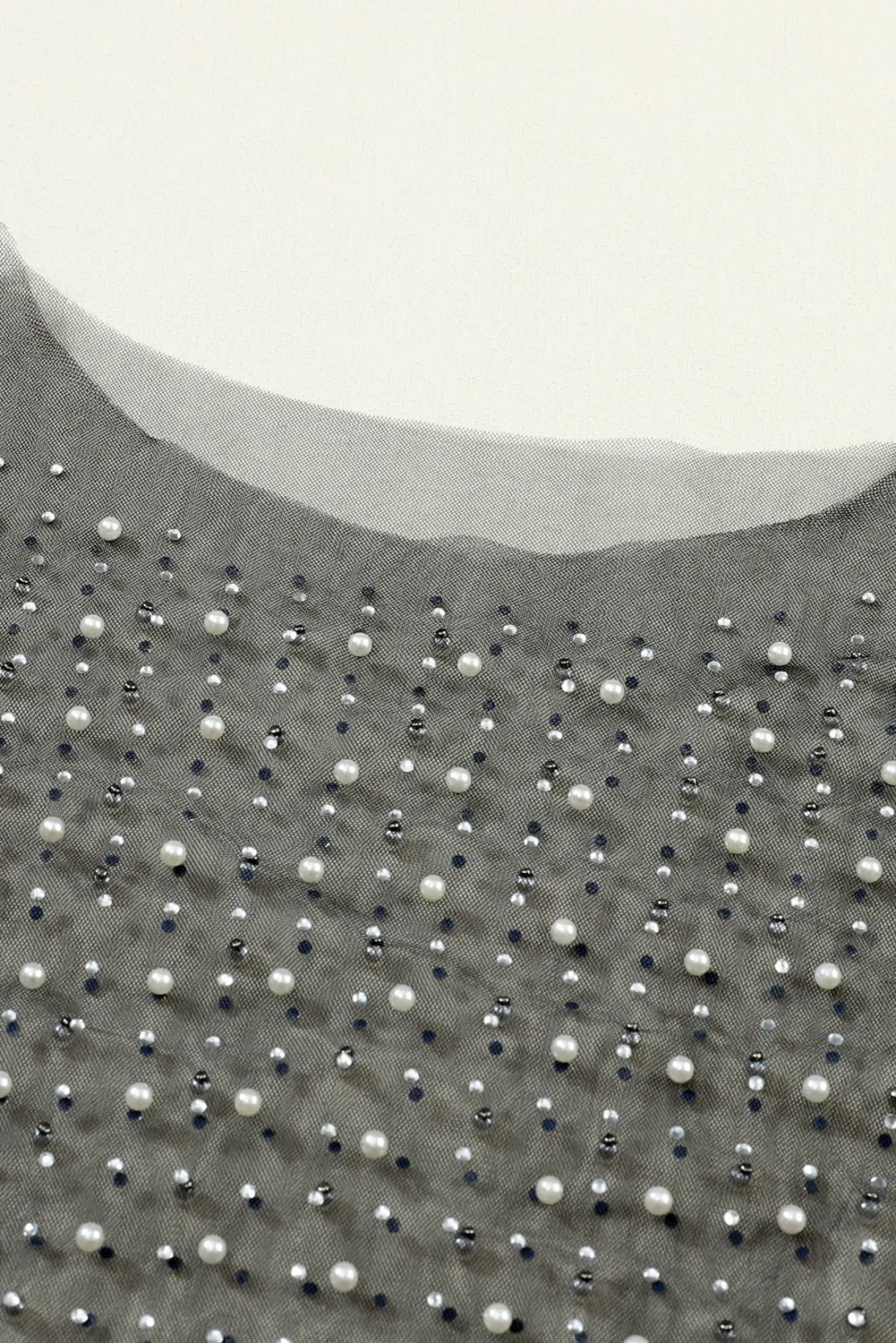 Women's Pearl and Rhinestone Detail Sheer Mesh Top