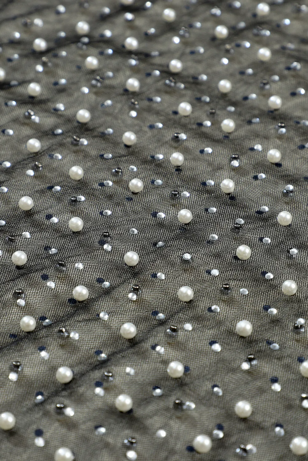 Women's Pearl and Rhinestone Detail Sheer Mesh Top