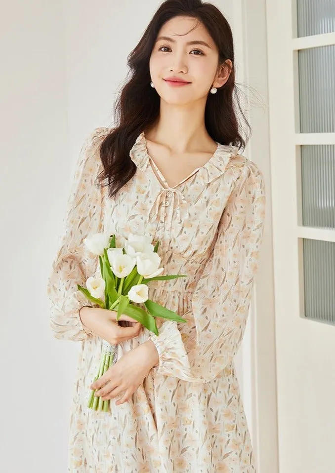 WRAP DESIGN CHIFFON FLORAL DRESS