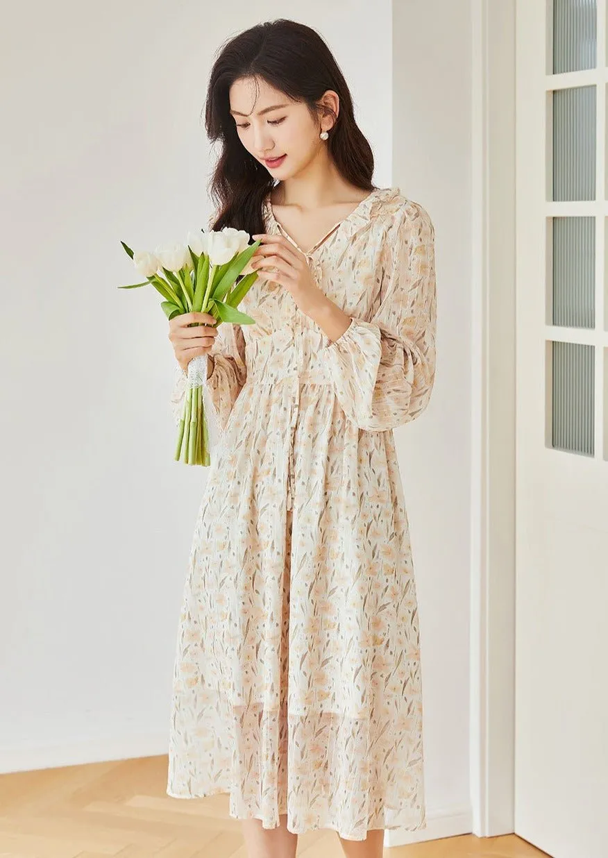 WRAP DESIGN CHIFFON FLORAL DRESS