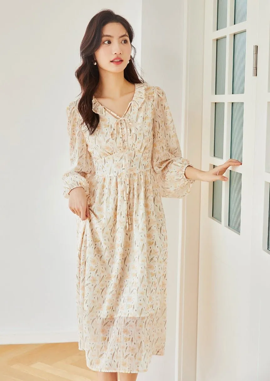 WRAP DESIGN CHIFFON FLORAL DRESS