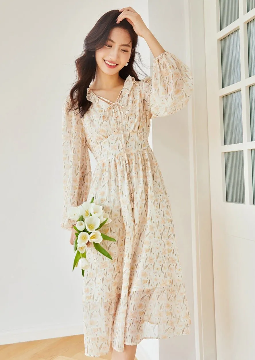 WRAP DESIGN CHIFFON FLORAL DRESS