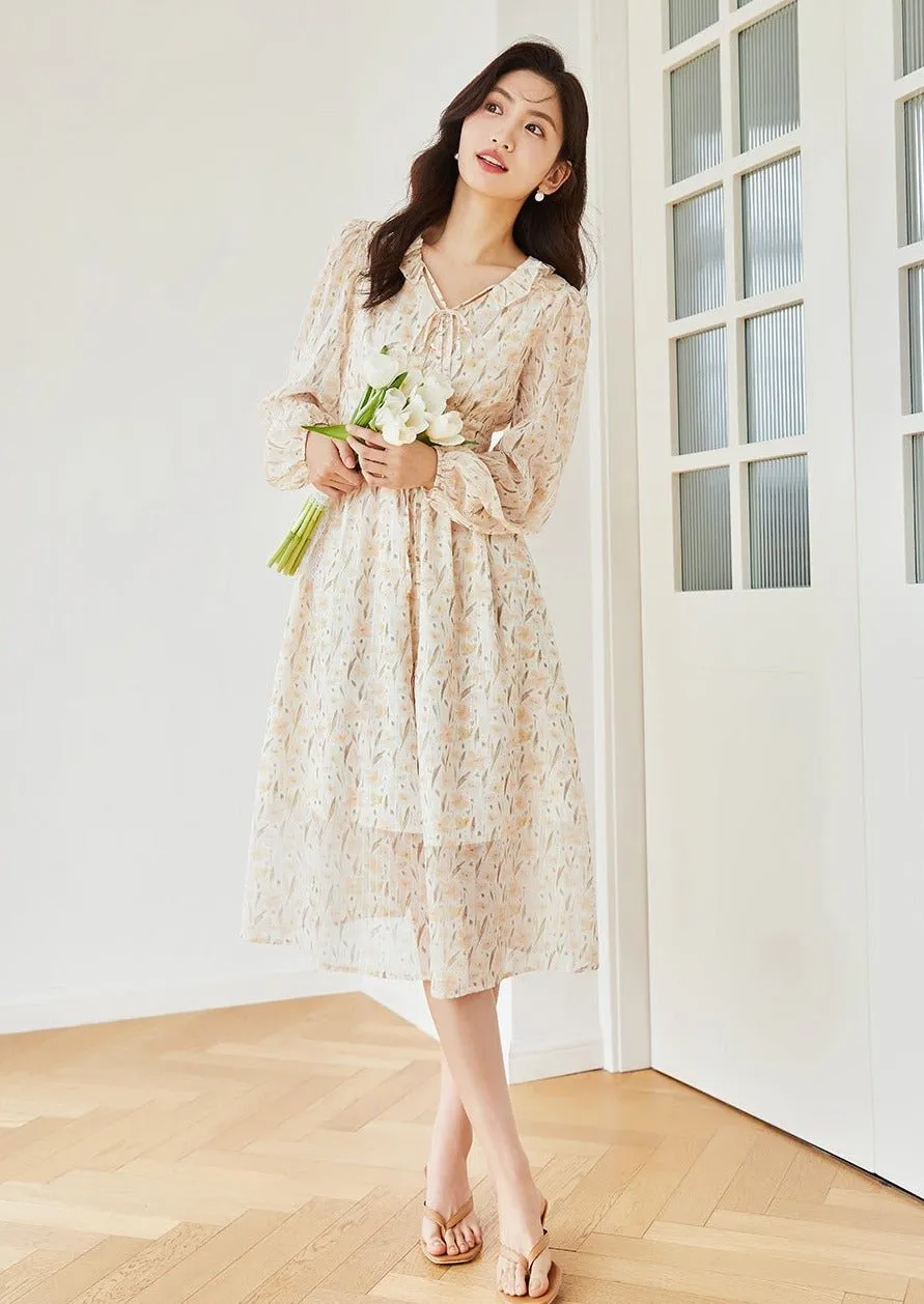 WRAP DESIGN CHIFFON FLORAL DRESS