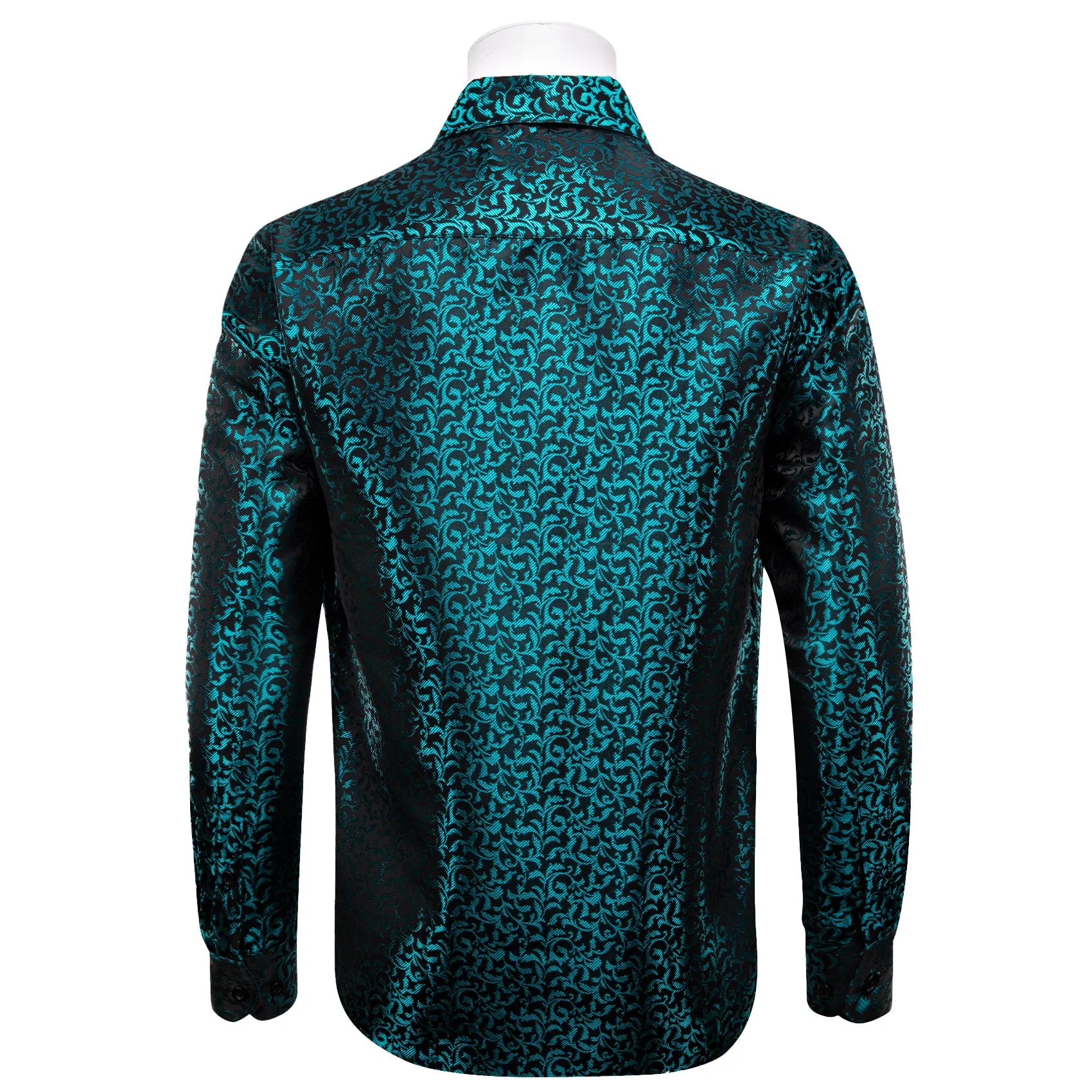 YourTies Teal Green Nile Blue Black Floral Leaf Mens Long Sleeve Shirt